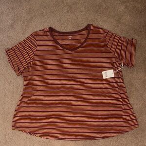 a.n.a Women's Striped Short Sleeve Tee - Red and Yellow